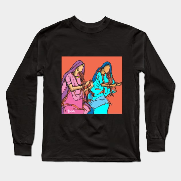 Punjabi girls Giddah dancers Long Sleeve T-Shirt by sukhpalgrewal